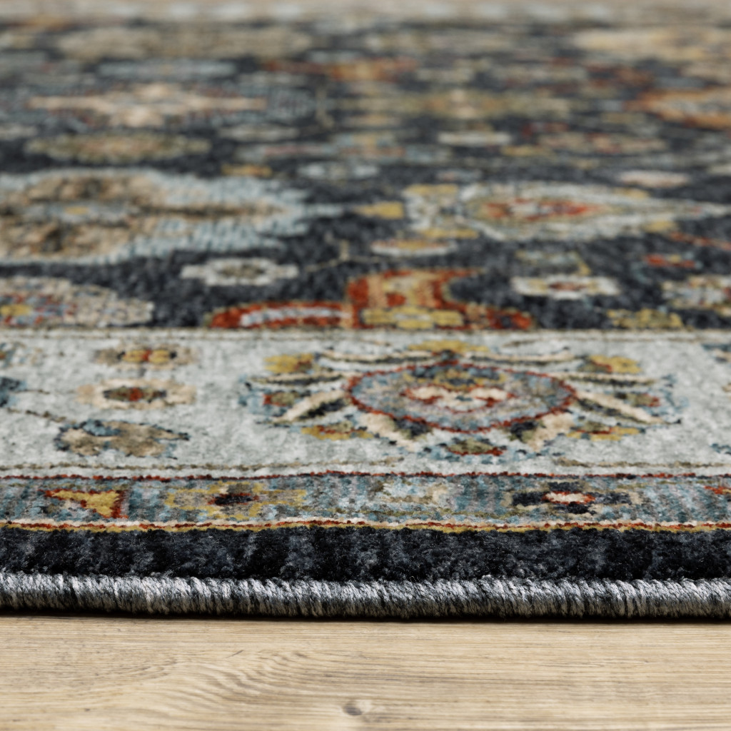 2" X 8" Blue And Beige Oriental Power Loom Runner Rug With Fringe