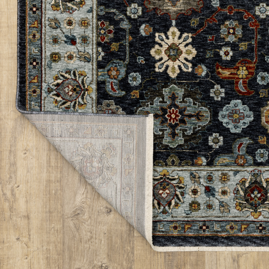 2" X 8" Blue And Beige Oriental Power Loom Runner Rug With Fringe