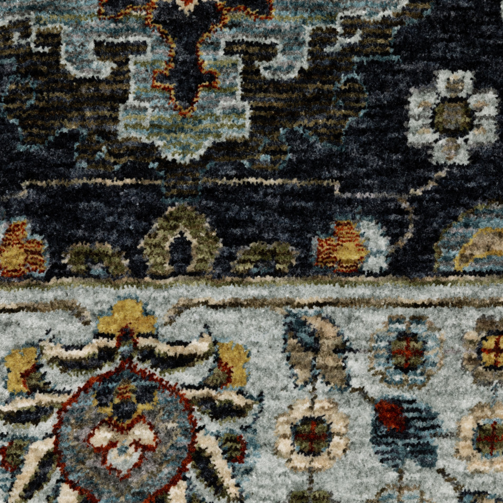 2" X 8" Blue And Beige Oriental Power Loom Runner Rug With Fringe