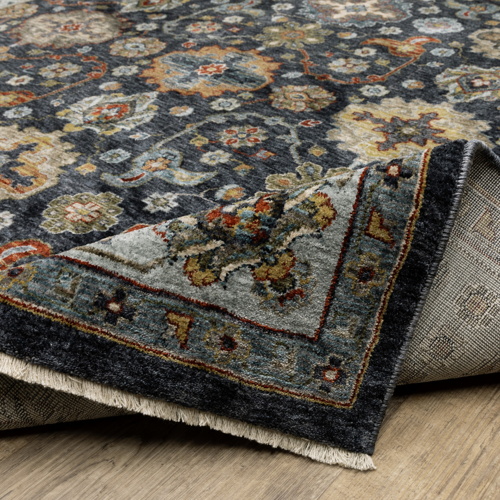 2" X 8" Blue And Beige Oriental Power Loom Runner Rug With Fringe