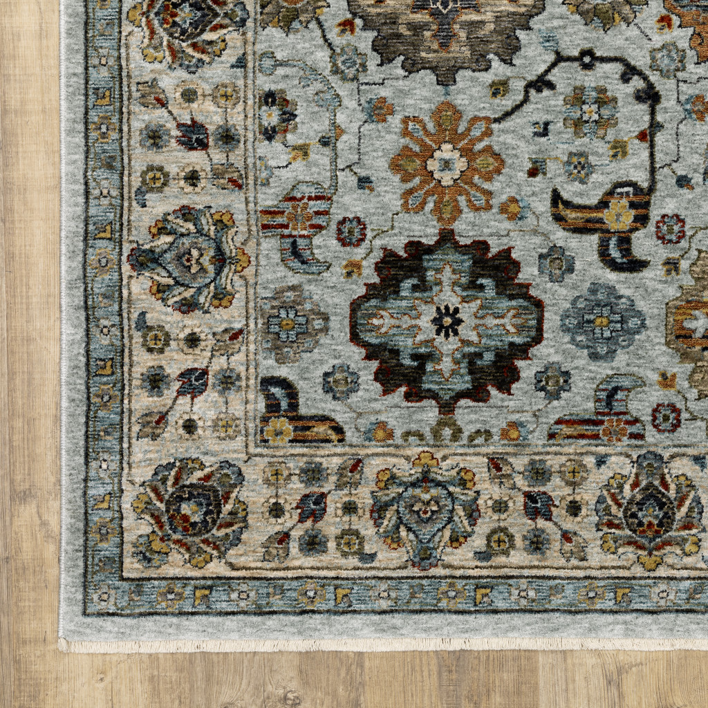 2 X 3 Blue Beige grey green Yellow And Rust Oriental Power Loom Stain Resistant Area Rug With Fringe