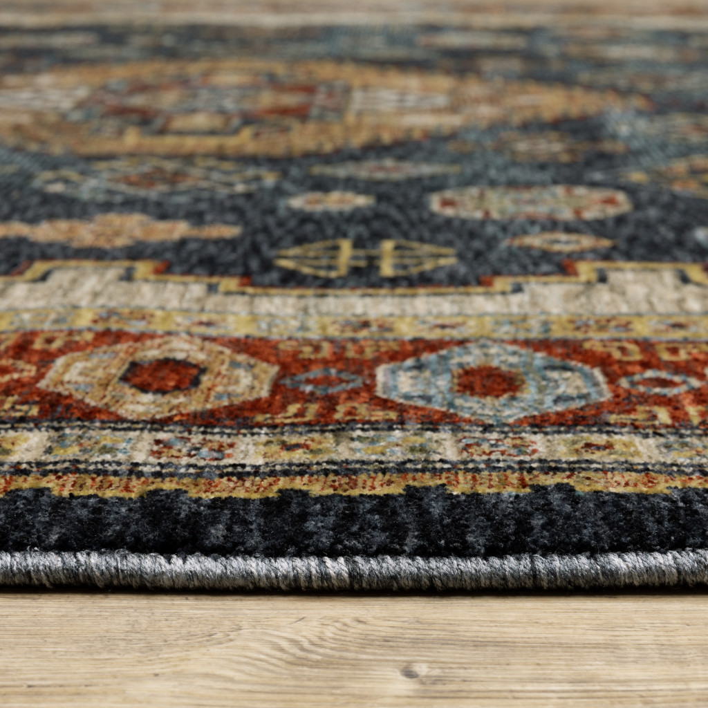 2 X 8 Blue And Beige Oriental Power Loom Runner Rug With Fringe