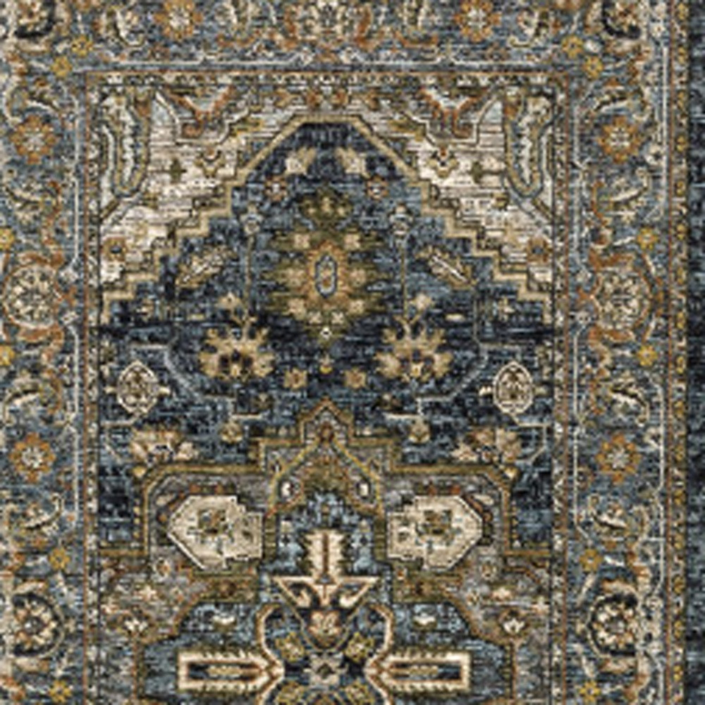 8" Blue and Green Oriental Power Loom Runner Rug