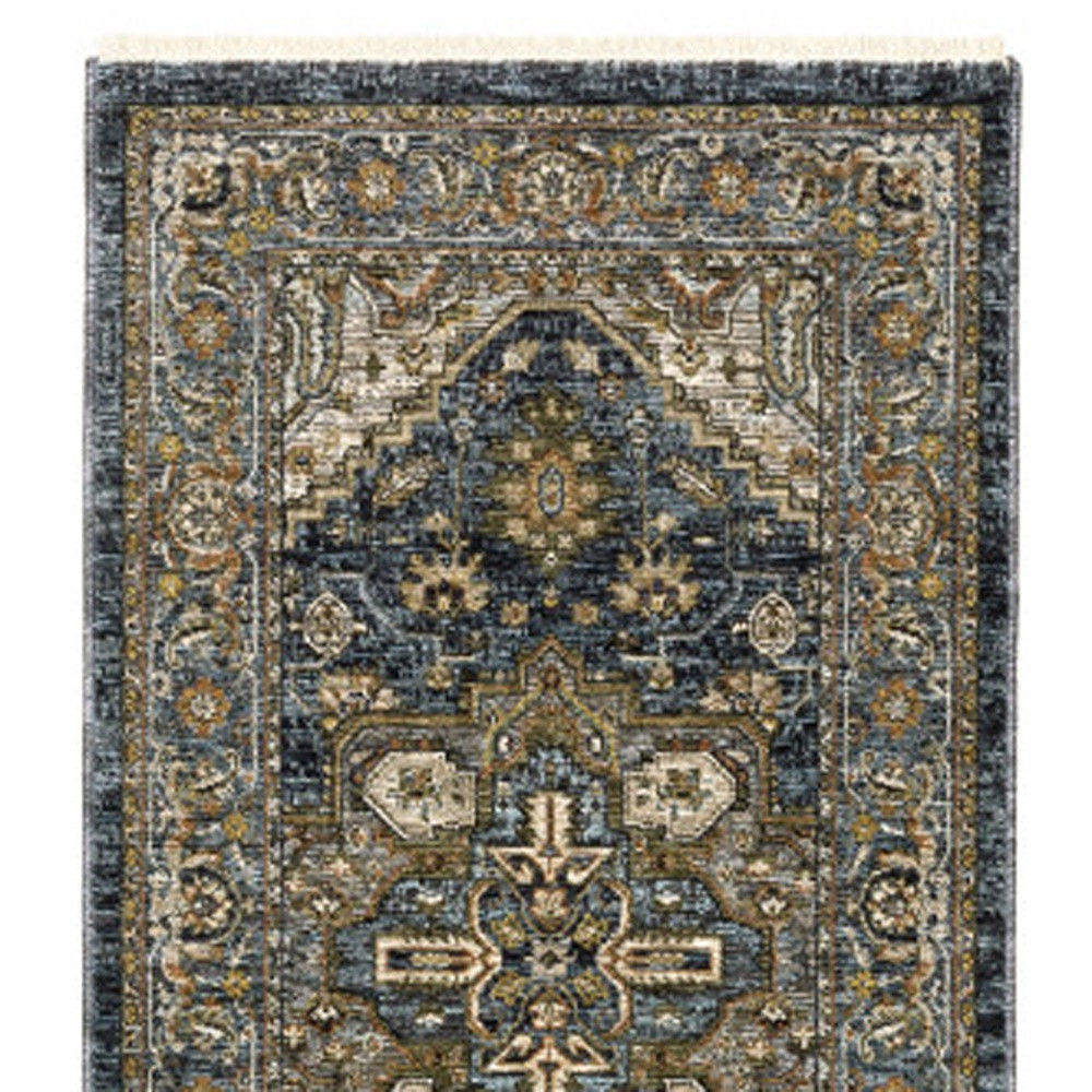 8" Blue and Green Oriental Power Loom Runner Rug