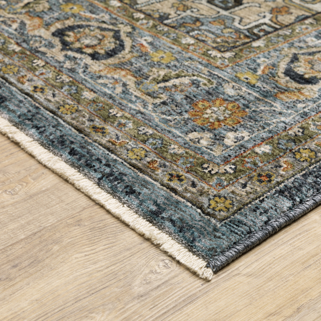 8" Blue and Green Oriental Power Loom Runner Rug