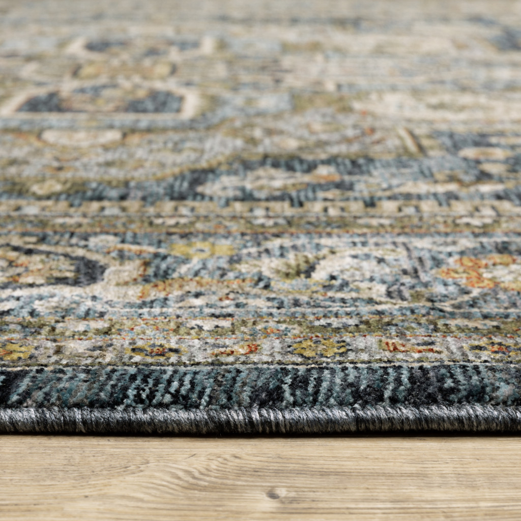 8" Blue and Green Oriental Power Loom Runner Rug