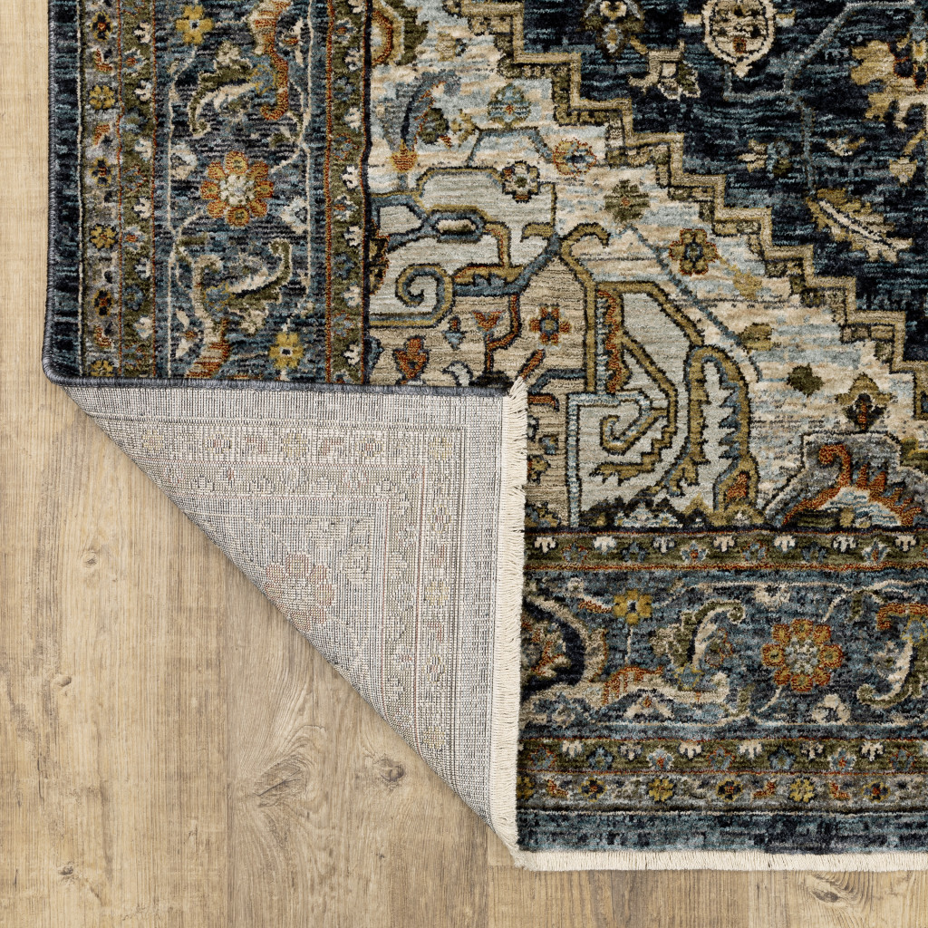 8" Blue and Green Oriental Power Loom Runner Rug