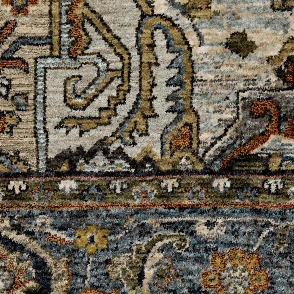 8" Blue and Green Oriental Power Loom Runner Rug