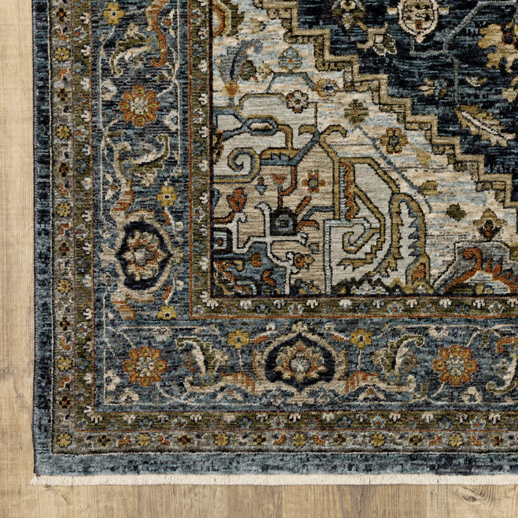 8" Blue and Green Oriental Power Loom Runner Rug