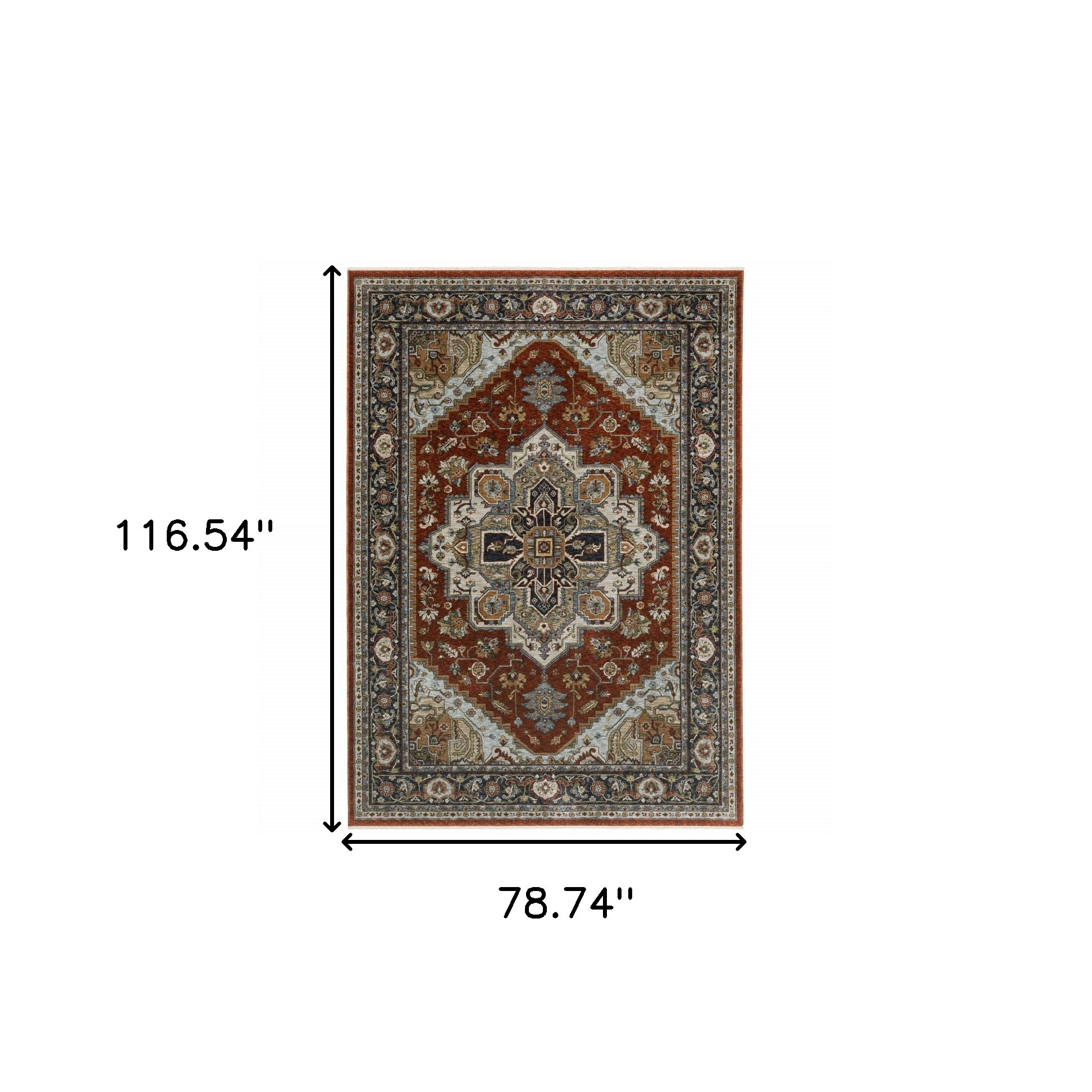 7" X 10" Blue and Beige Oriental Power Loom Area Rug With Fringe