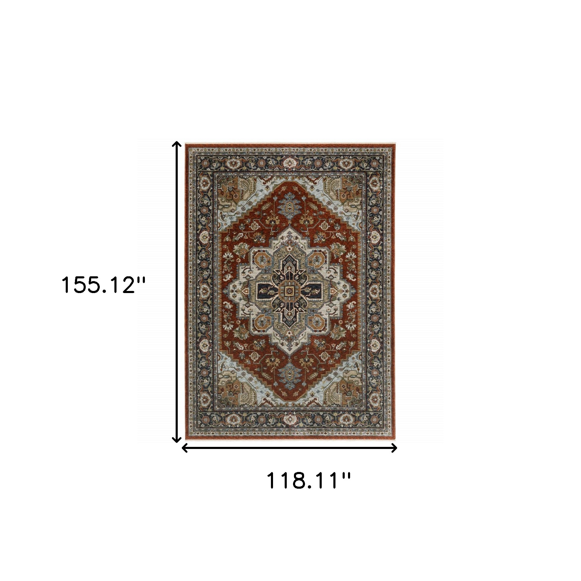 10" X 13" Blue and Beige Oriental Power Loom Area Rug With Fringe