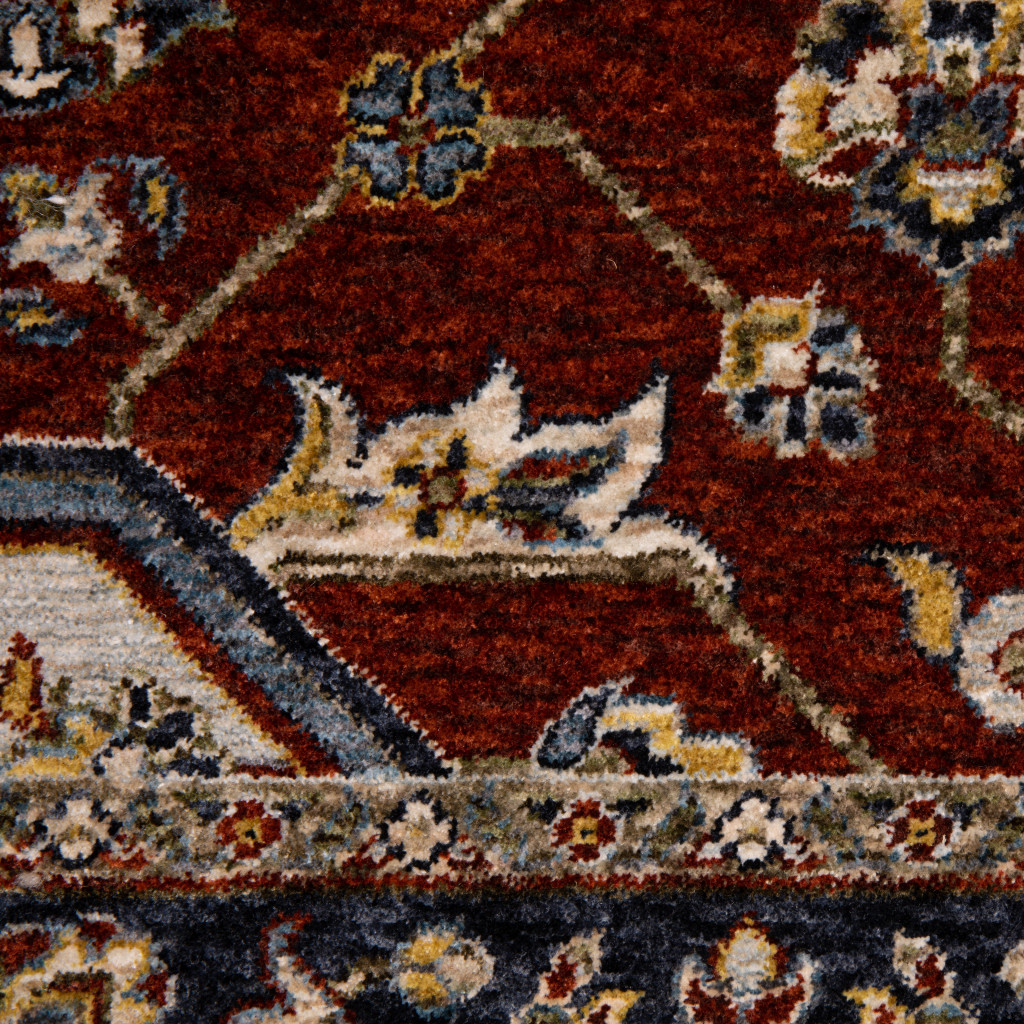 8" X 11" Red and Ivory Oriental Power Loom Area Rug With Fringe