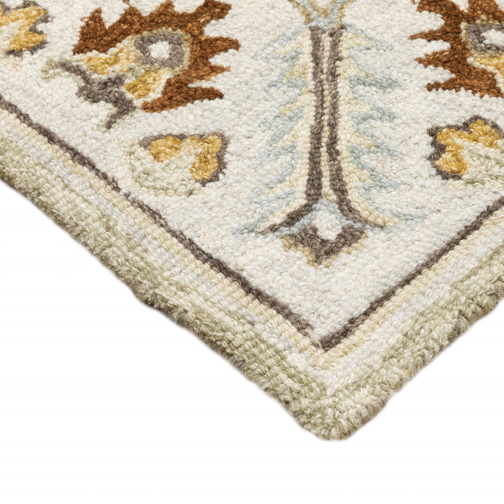 2 X 8 Ivory Beige gold And Muted grey Oriental Tufted Handmade Stain Resistant Runner Rug