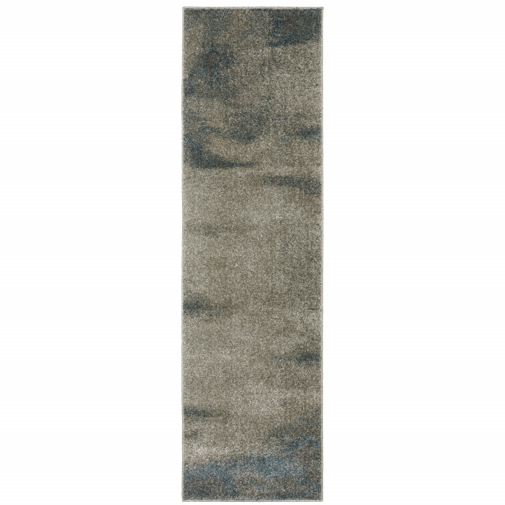 8" Runner Grey and Teal Blue Abstract Power Loom Runner Rug
