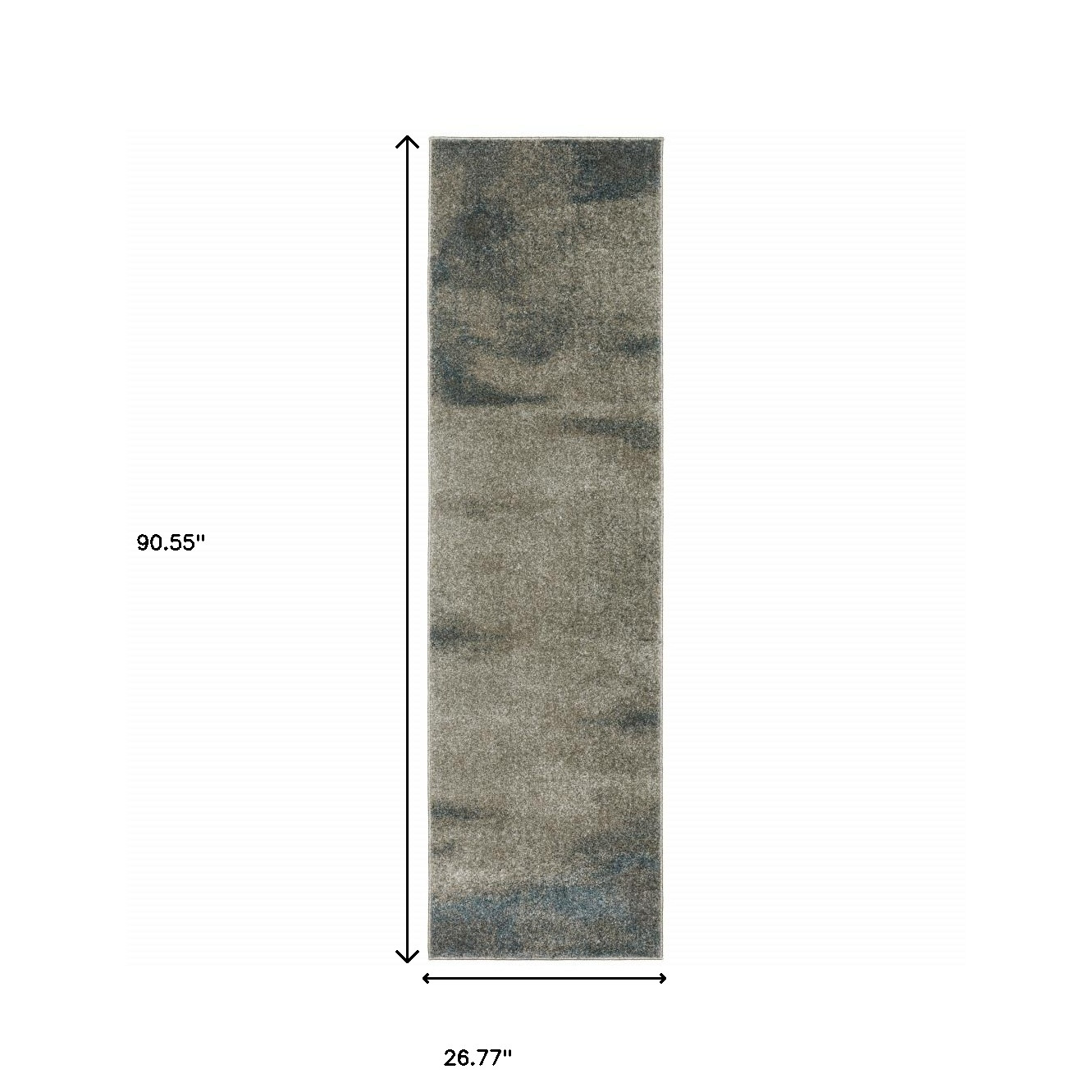 8" Runner Grey and Teal Blue Abstract Power Loom Runner Rug