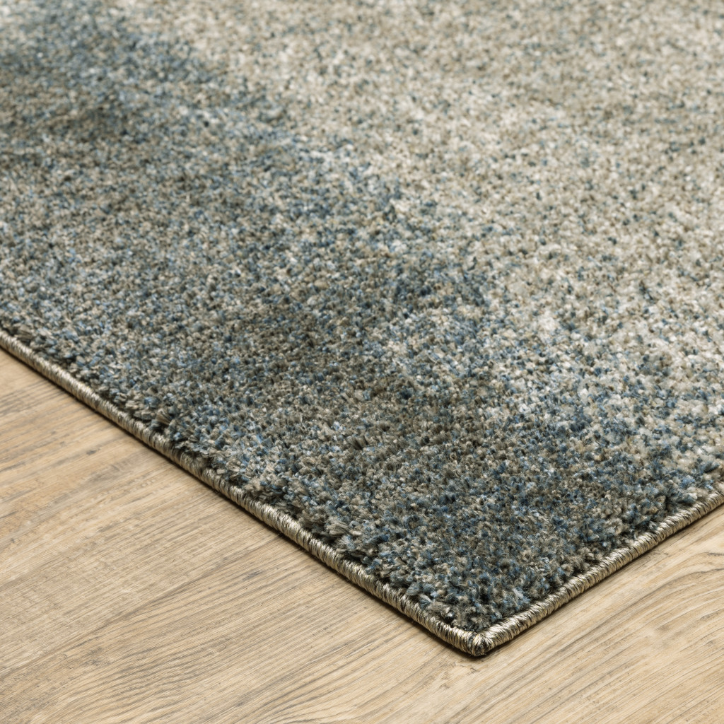 8" Runner Grey and Teal Blue Abstract Power Loom Runner Rug