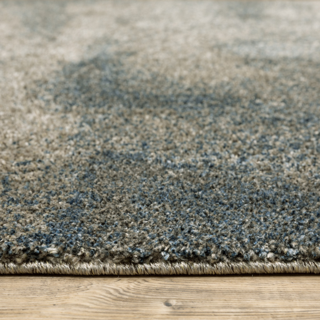 8" Runner Grey and Teal Blue Abstract Power Loom Runner Rug