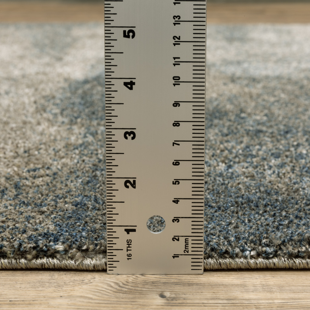 8" Runner Grey and Teal Blue Abstract Power Loom Runner Rug