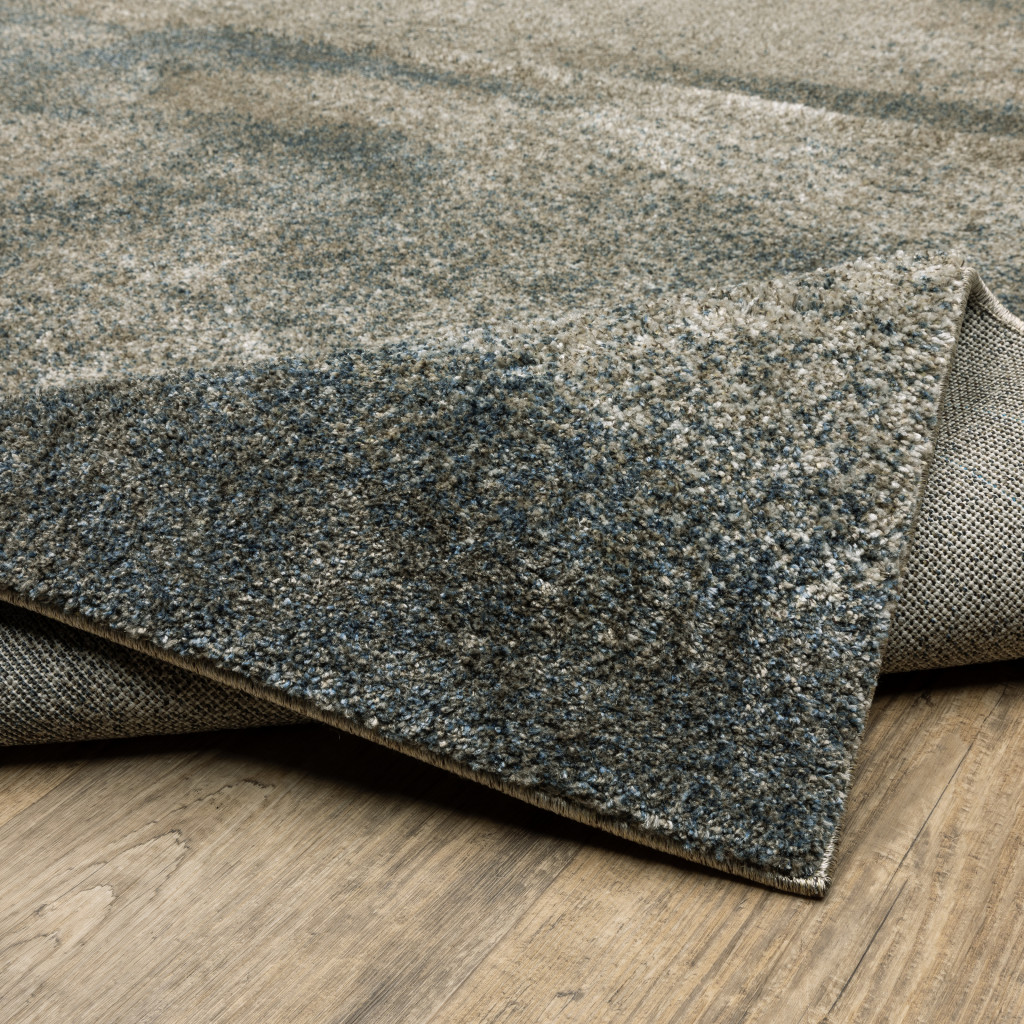8" Runner Grey and Teal Blue Abstract Power Loom Runner Rug