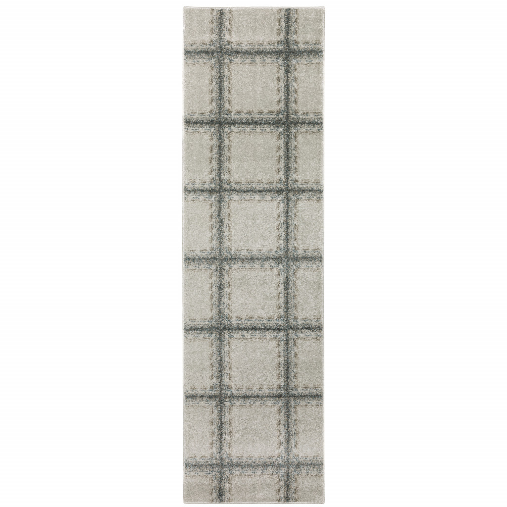 8" Runner Gray Geometric Power Loom Runner Rug