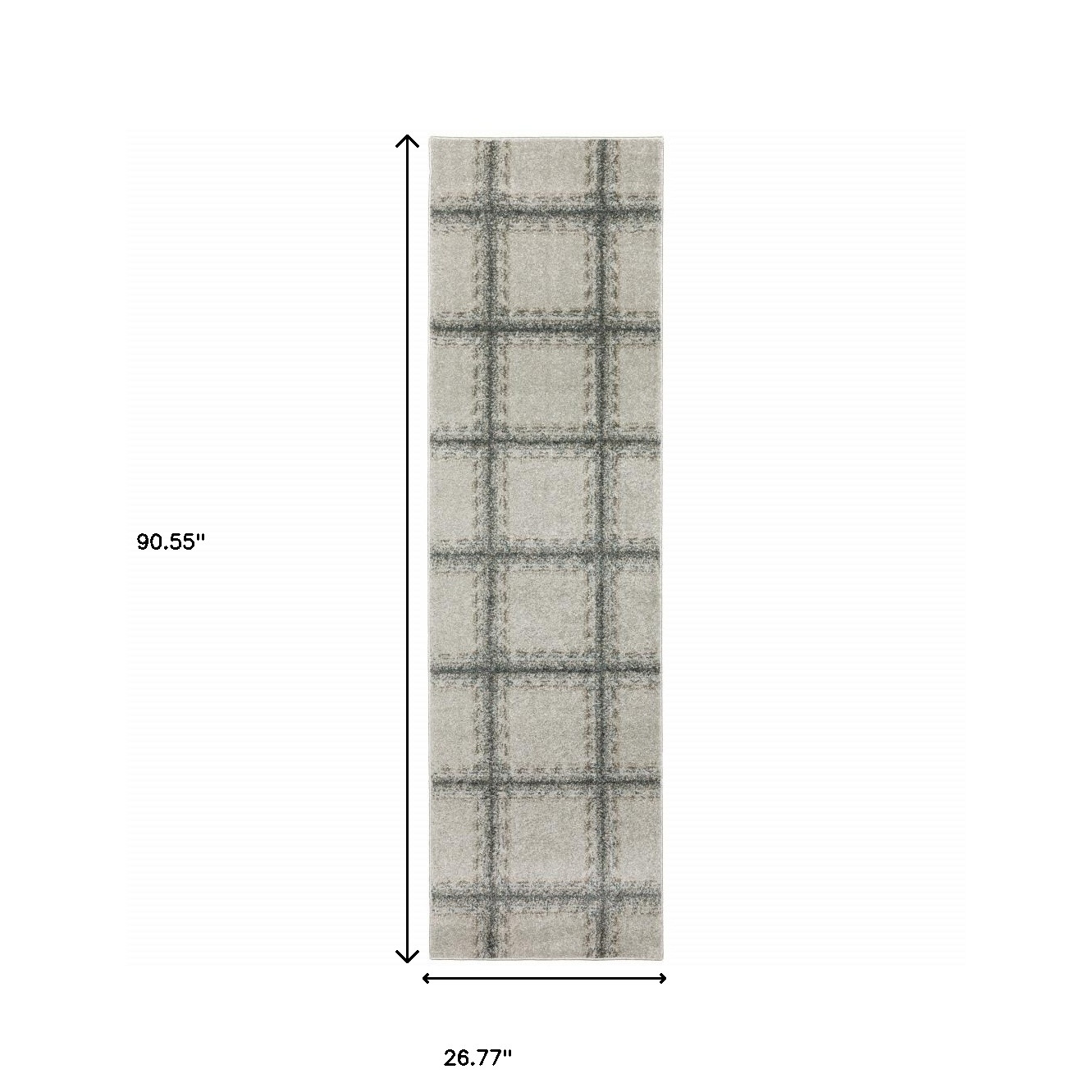 8" Runner Gray Geometric Power Loom Runner Rug