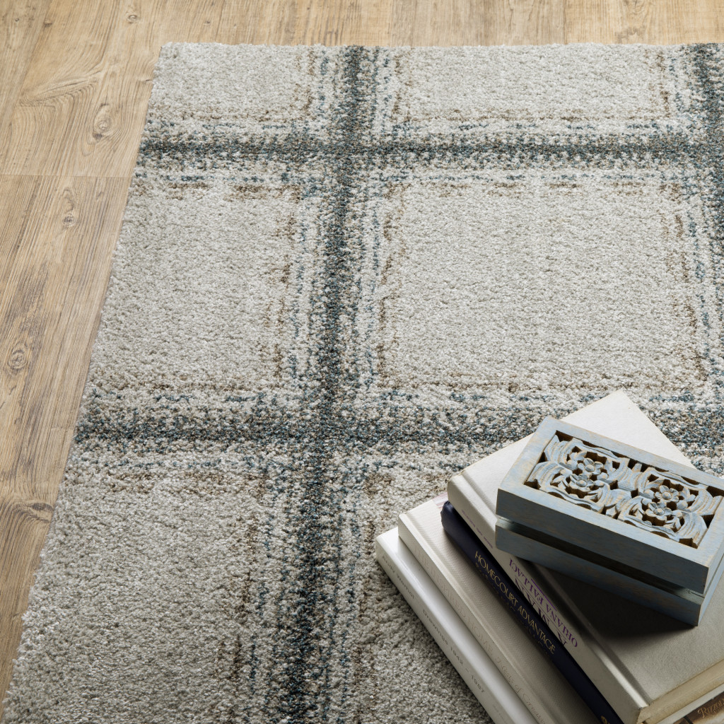 8" Runner Gray Geometric Power Loom Runner Rug