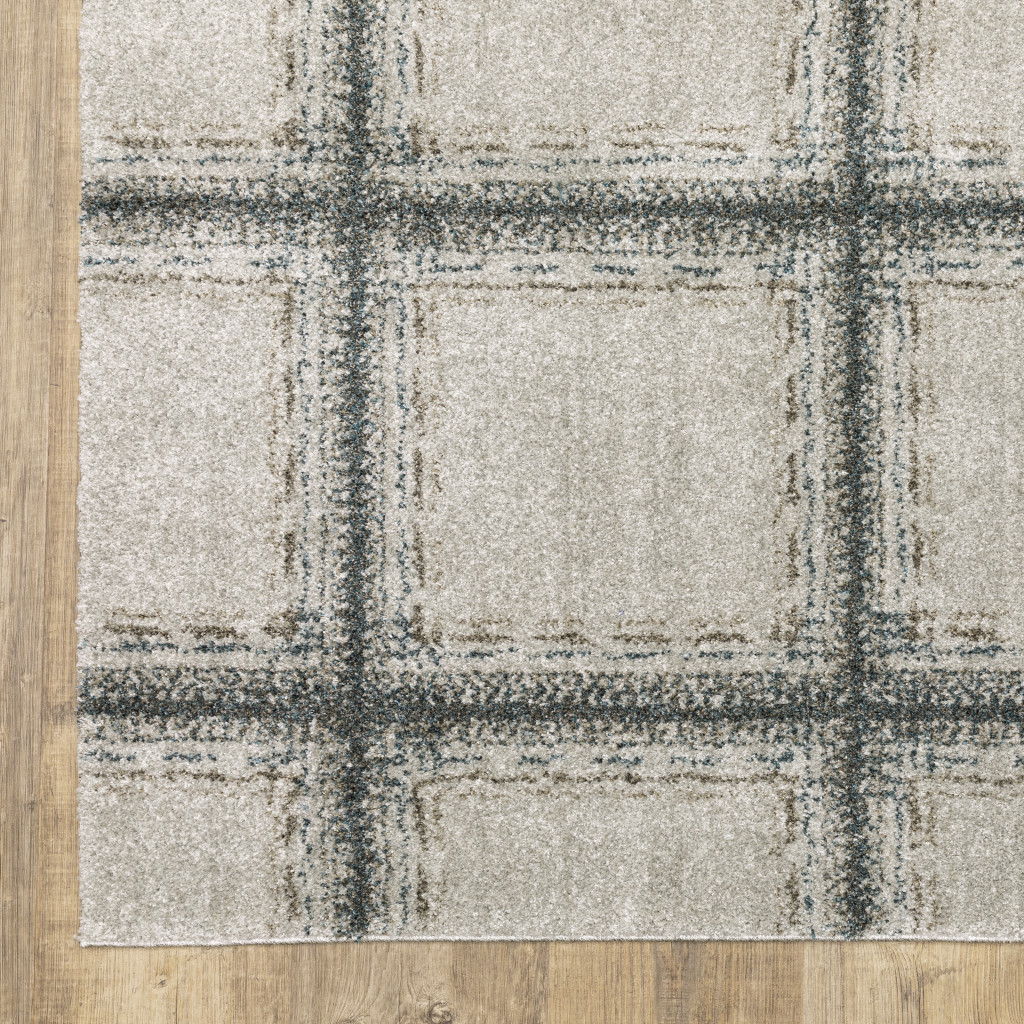 8" Runner Gray Geometric Power Loom Runner Rug
