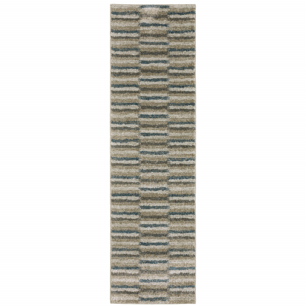 8" Runner Teal Blue Geometric Power Loom Runner Rug