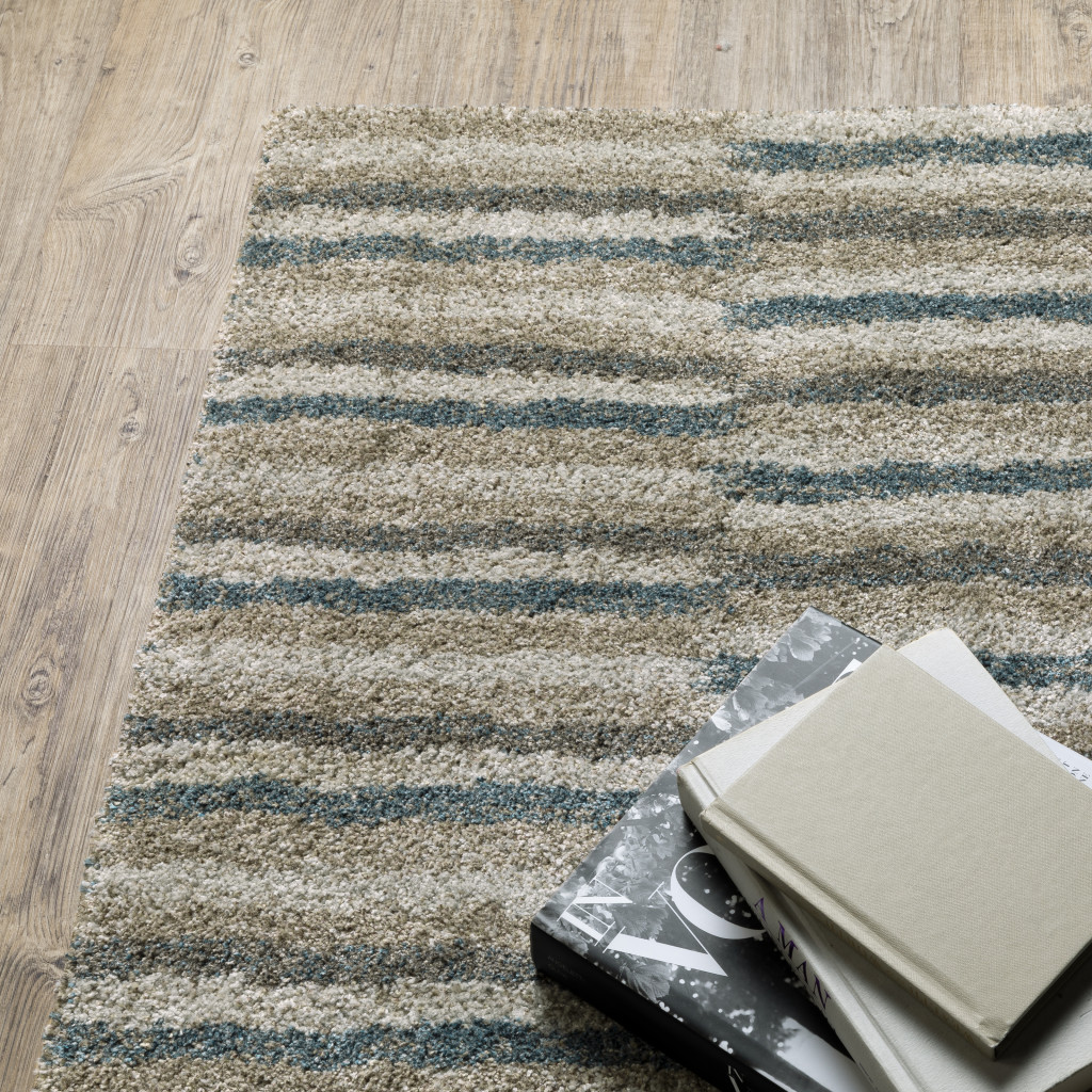 8" Runner Teal Blue Geometric Power Loom Runner Rug
