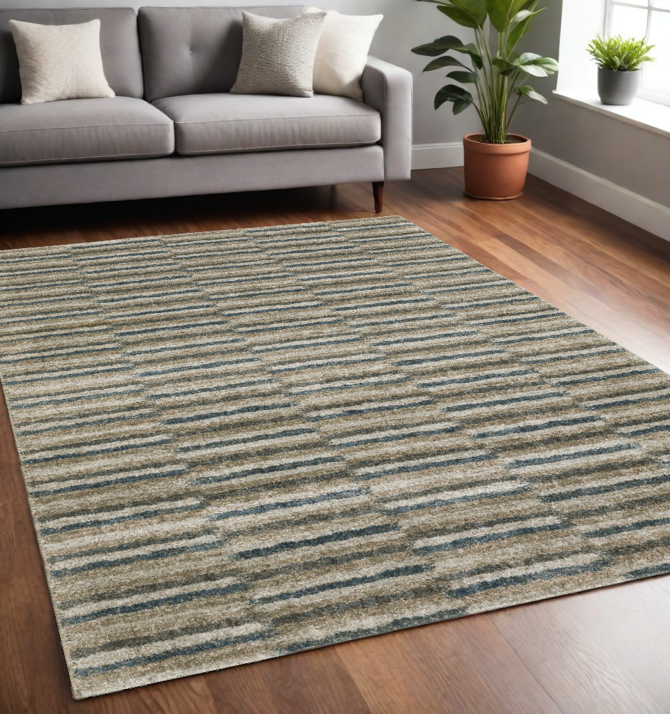 5" X 8" Teal Blue Geometric Power Loom Area Rug