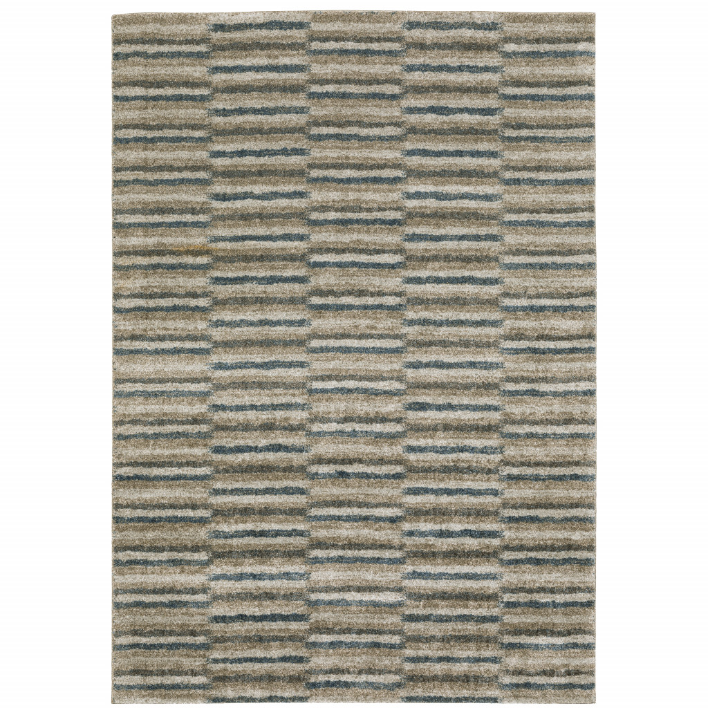 8" X 11" Teal Blue Geometric Power Loom Area Rug