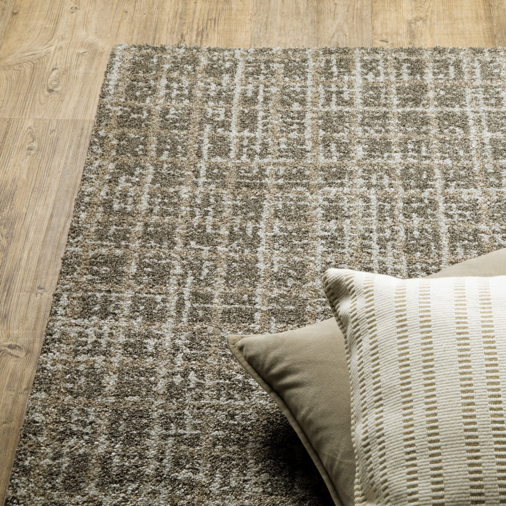 8" Runner Gray Geometric Power Loom Runner Rug