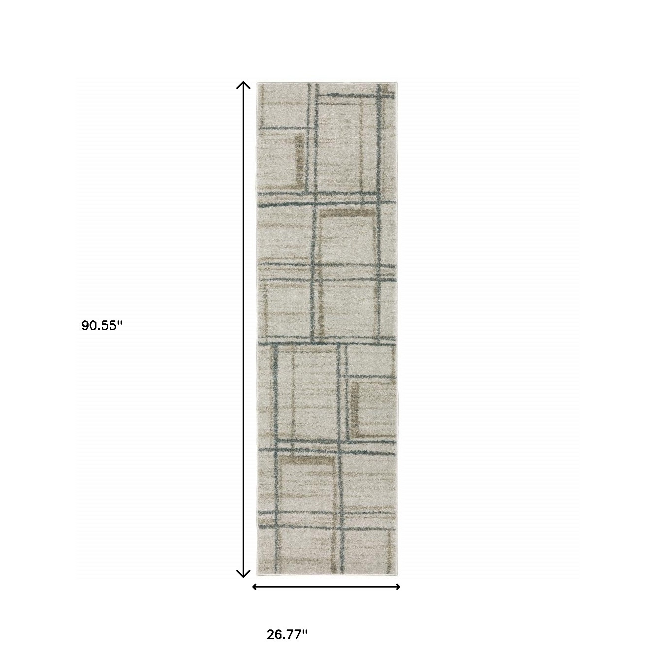 8" Runner Grey Teal Beige and Tan Geometric Power Loom Runner Rug