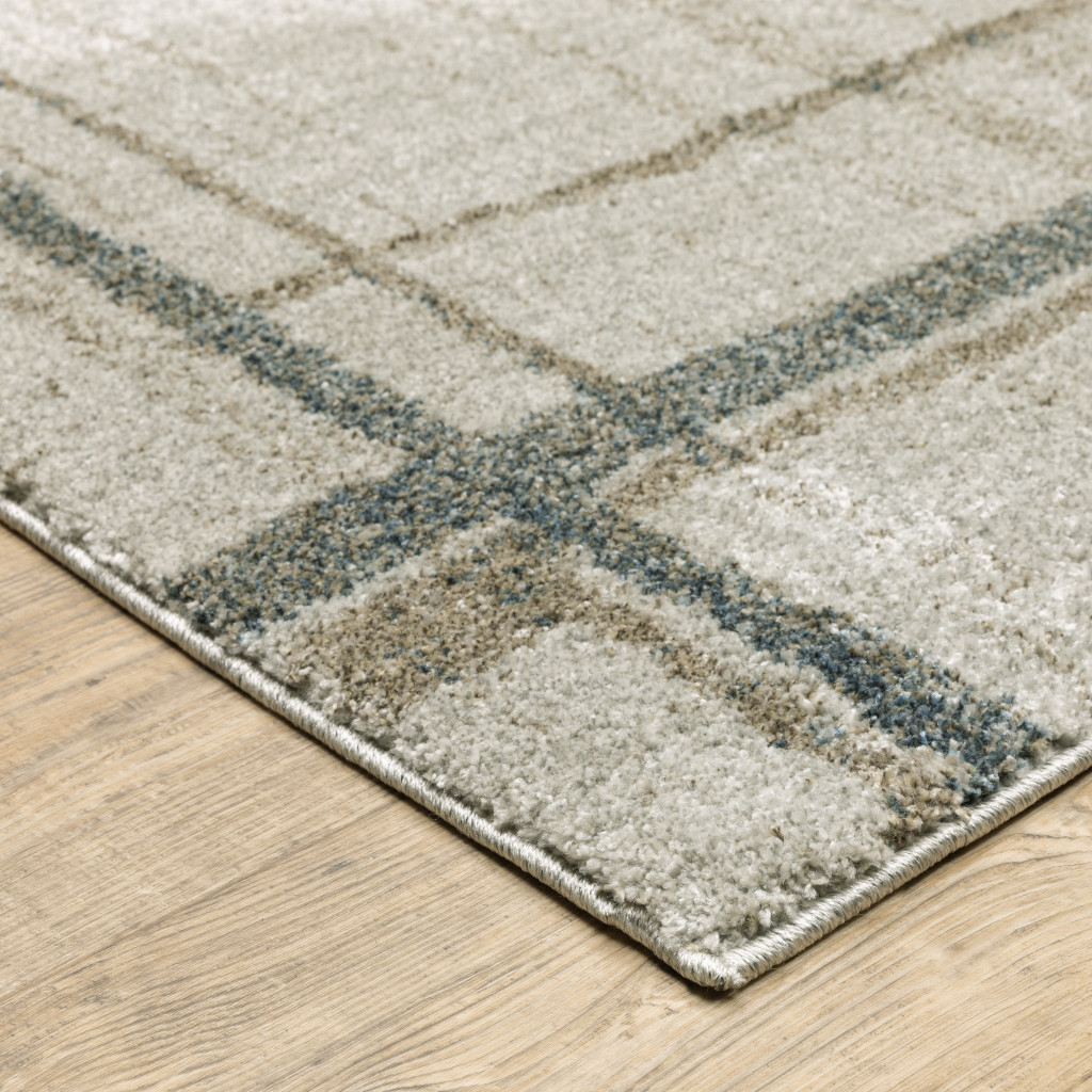 8" Runner Grey Teal Beige and Tan Geometric Power Loom Runner Rug