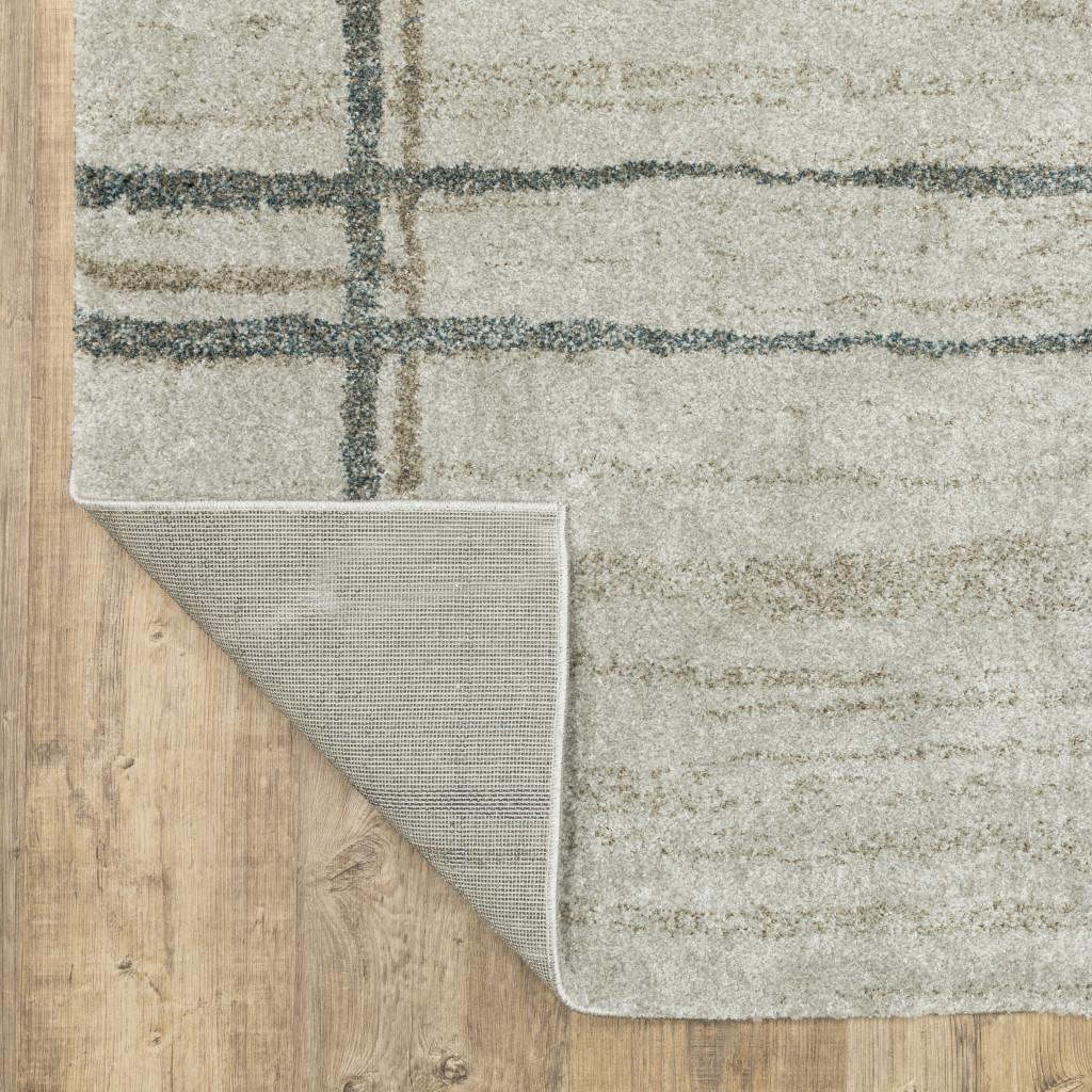 8" Runner Grey Teal Beige and Tan Geometric Power Loom Runner Rug