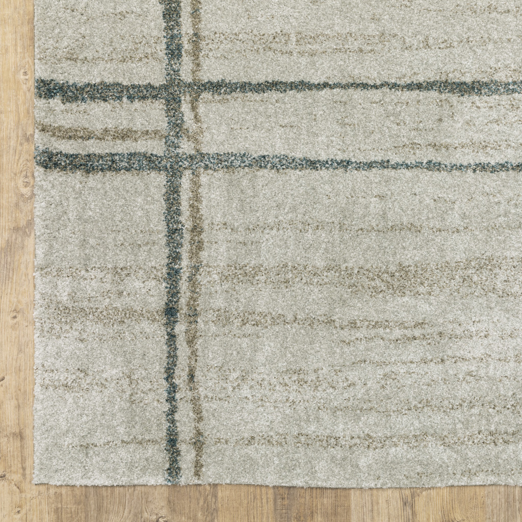 8" Runner Grey Teal Beige and Tan Geometric Power Loom Runner Rug