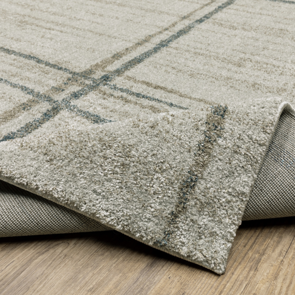 8" Runner Grey Teal Beige and Tan Geometric Power Loom Runner Rug