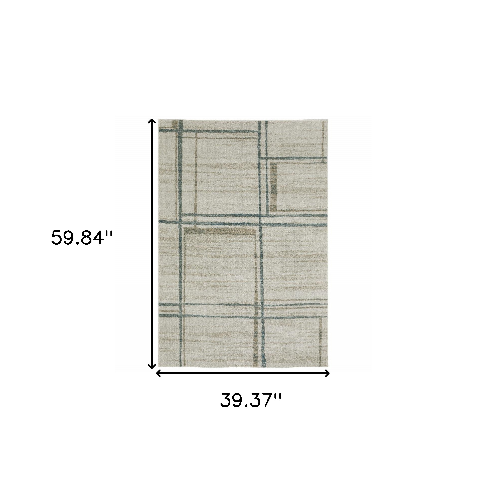 3" X 5" Grey Teal Beige and Tan Geometric Power Loom Area Rug
