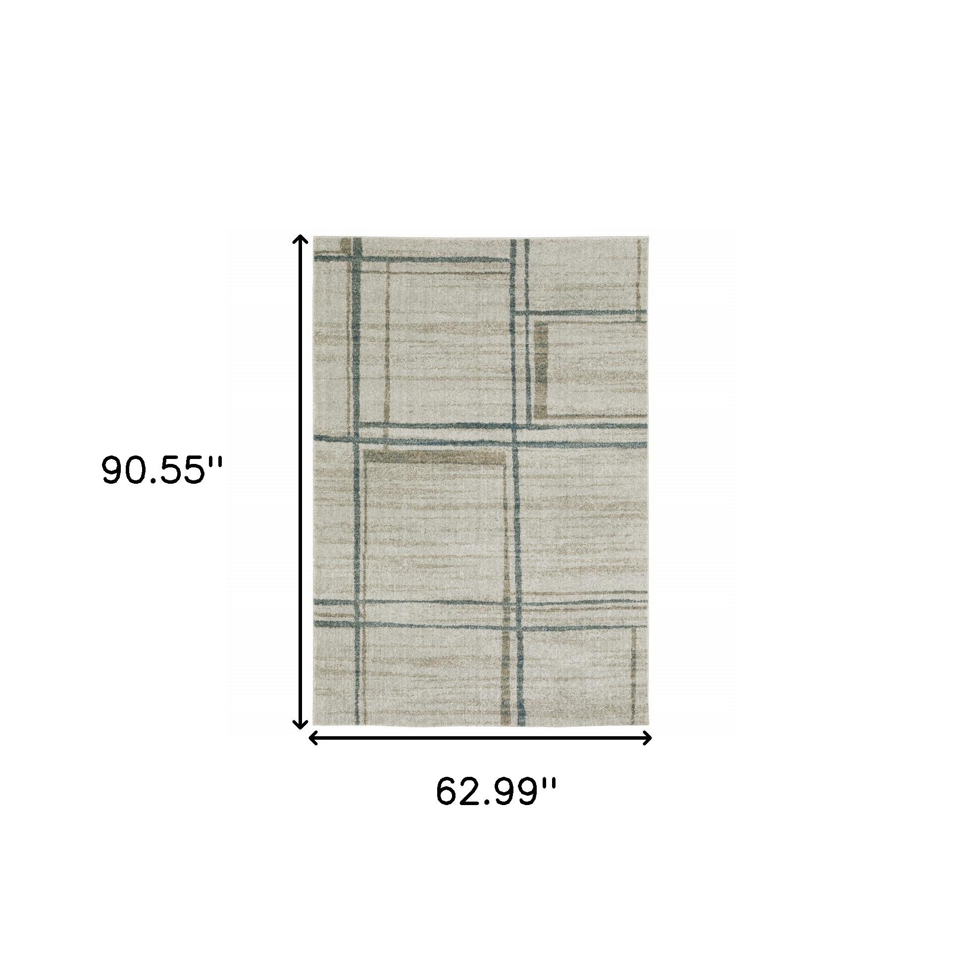 5" X 8" Grey Teal Beige and Tan Geometric Power Loom Area Rug