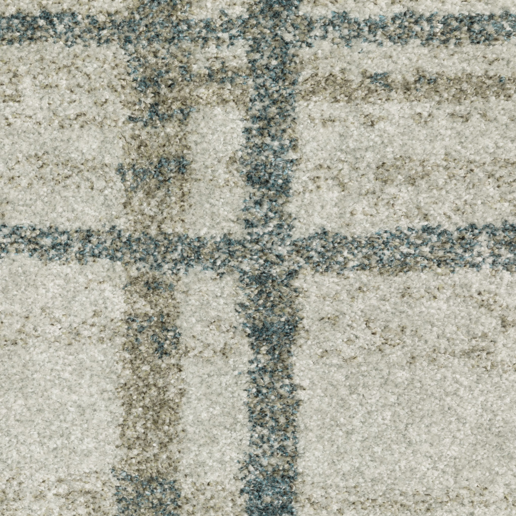 5" X 8" Grey Teal Beige and Tan Geometric Power Loom Area Rug