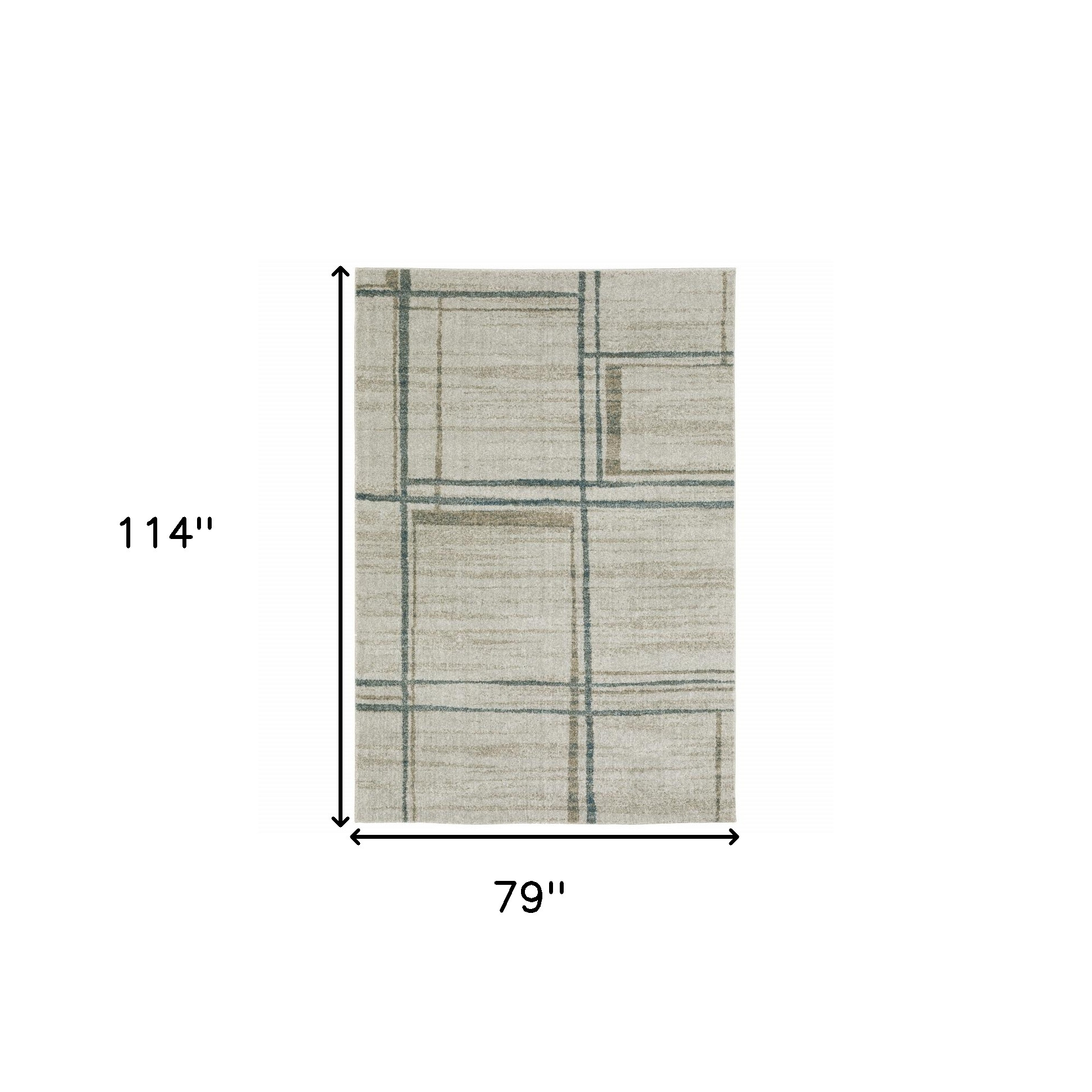 7" X 10" Grey Teal Beige and Tan Geometric Power Loom Area Rug