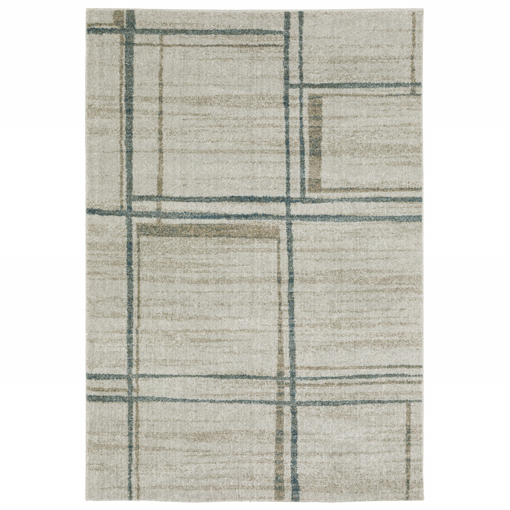 8" X 11" Beige Blue and Gray Geometric Power Loom Area Rug