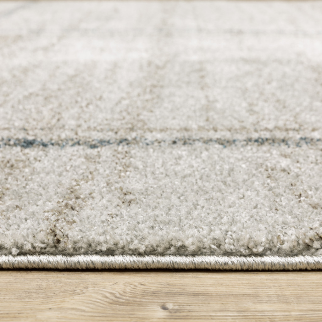 8" X 11" Beige Blue and Gray Geometric Power Loom Area Rug