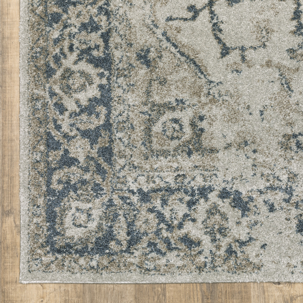 2 X 8 grey Blue And Teal Oriental Power Loom Stain Resistant Runner Rug