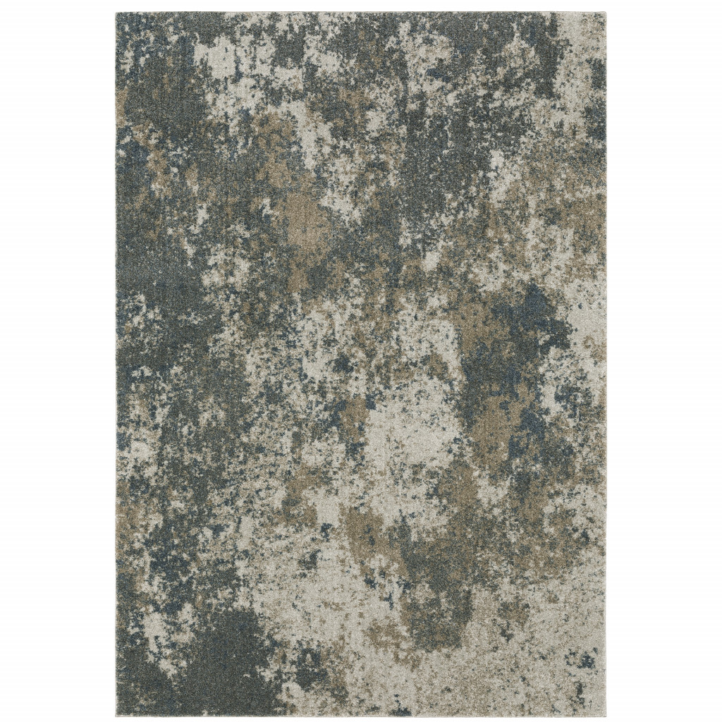 10" X 13" Tan and Gray Abstract Power Loom Area Rug