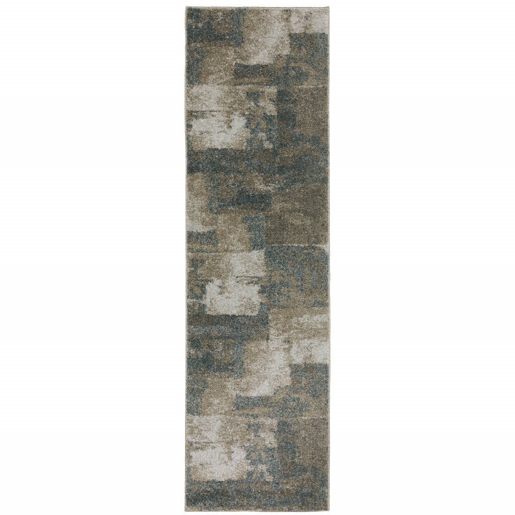 8" Runner Teal Blue Geometric Power Loom Runner Rug