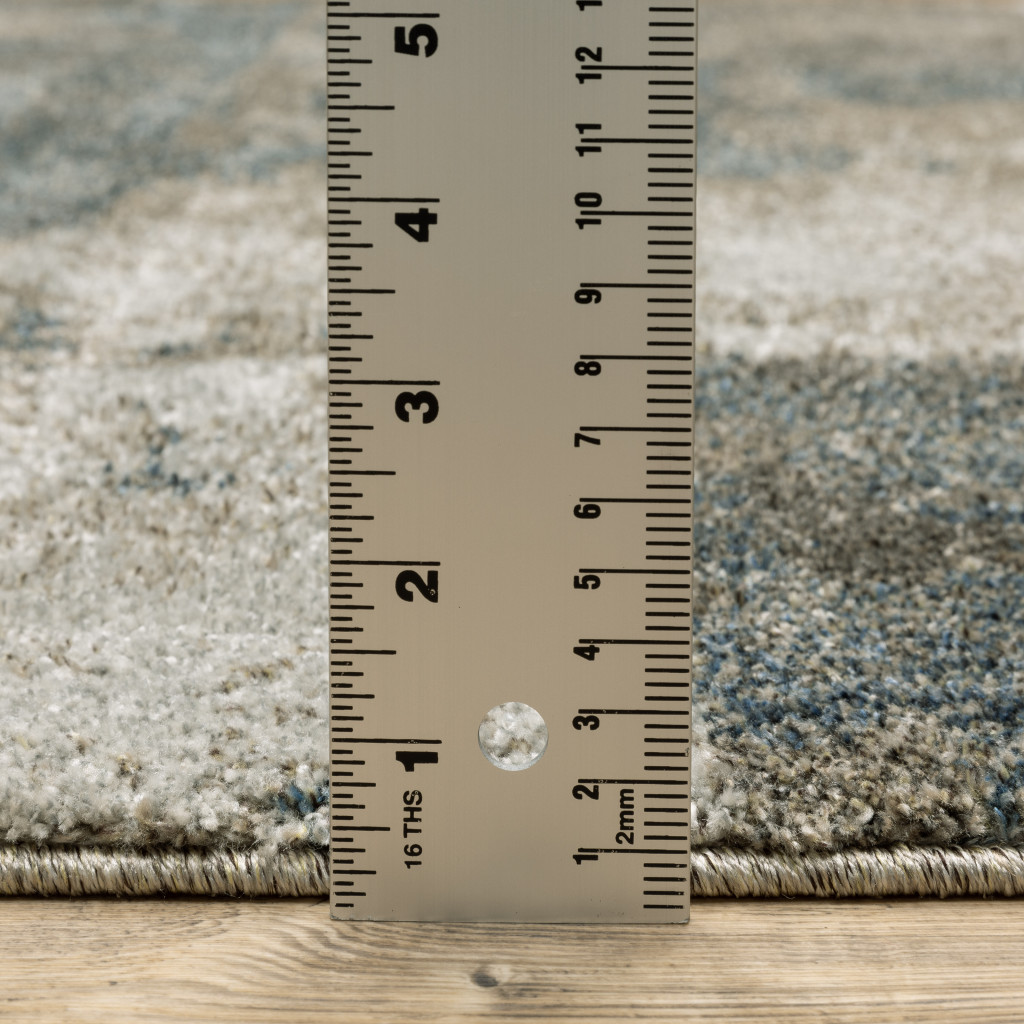 8" Runner Teal Blue Geometric Power Loom Runner Rug