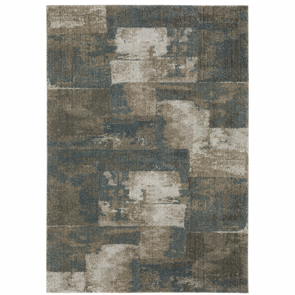 5" X 8" Teal Blue Geometric Power Loom Area Rug