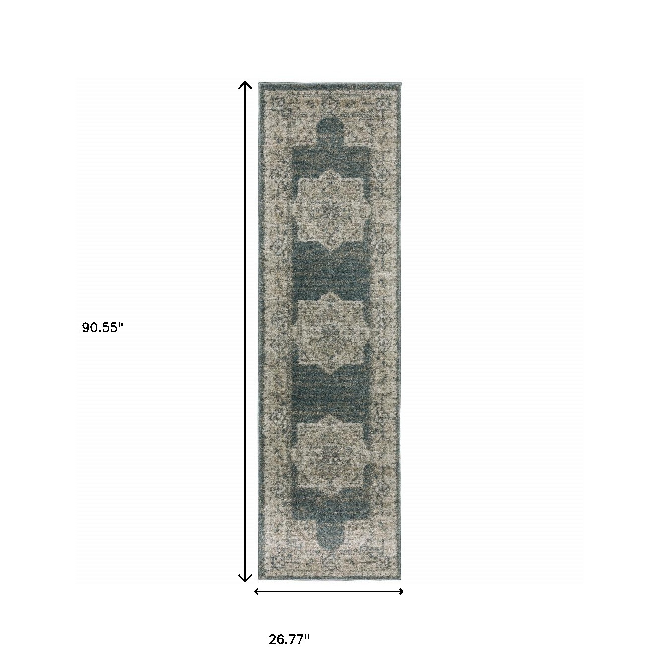 8" Runner Blue and Beige Oriental Power Loom Runner Rug