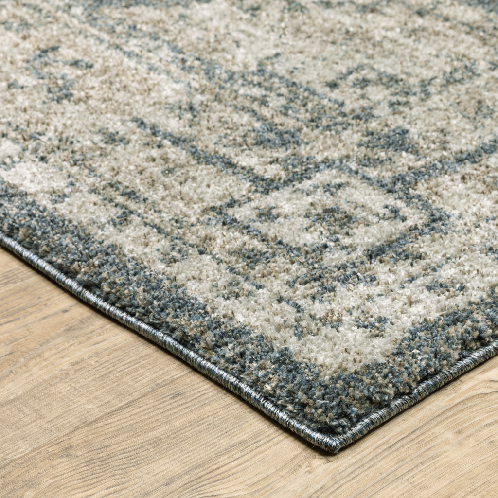 8" Runner Blue and Beige Oriental Power Loom Runner Rug